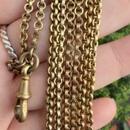 Antique Gilt Long Guard Chain Muff Chain Dog Clip Link Necklace 53.5" - Image 10