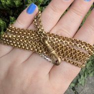 Antique Gilt Long Guard Chain Muff Chain Dog Clip Link Necklace 53.5" - Image 2