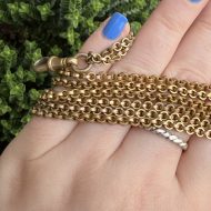 Antique Gilt Long Guard Chain Muff Chain Dog Clip Link Necklace 53.5" - Image 4