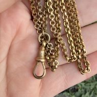 Antique Gilt Long Guard Chain Muff Chain Dog Clip Link Necklace 53.5" - Image 7