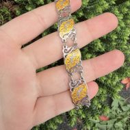 Vintage Siam Sterling Silver 925 Yellow Enamel Bracelet Nielloware Thai Dancer, photo 6