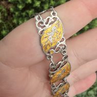 Vintage Siam Sterling Silver 925 Yellow Enamel Bracelet Nielloware Thai Dancer, photo 4