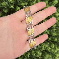 Vintage Siam Sterling Silver 925 Yellow Enamel Bracelet Nielloware Thai Dancer