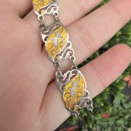Vintage Siam Sterling Silver 925 Yellow Enamel Bracelet Nielloware Thai Dancer, photo 5