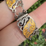 Vintage Siam Sterling Silver 925 Yellow Enamel Bracelet Nielloware Thai Dancer, photo 8