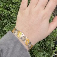 Vintage Siam Sterling Silver 925 Yellow Enamel Bracelet Nielloware Thai Dancer, photo 3