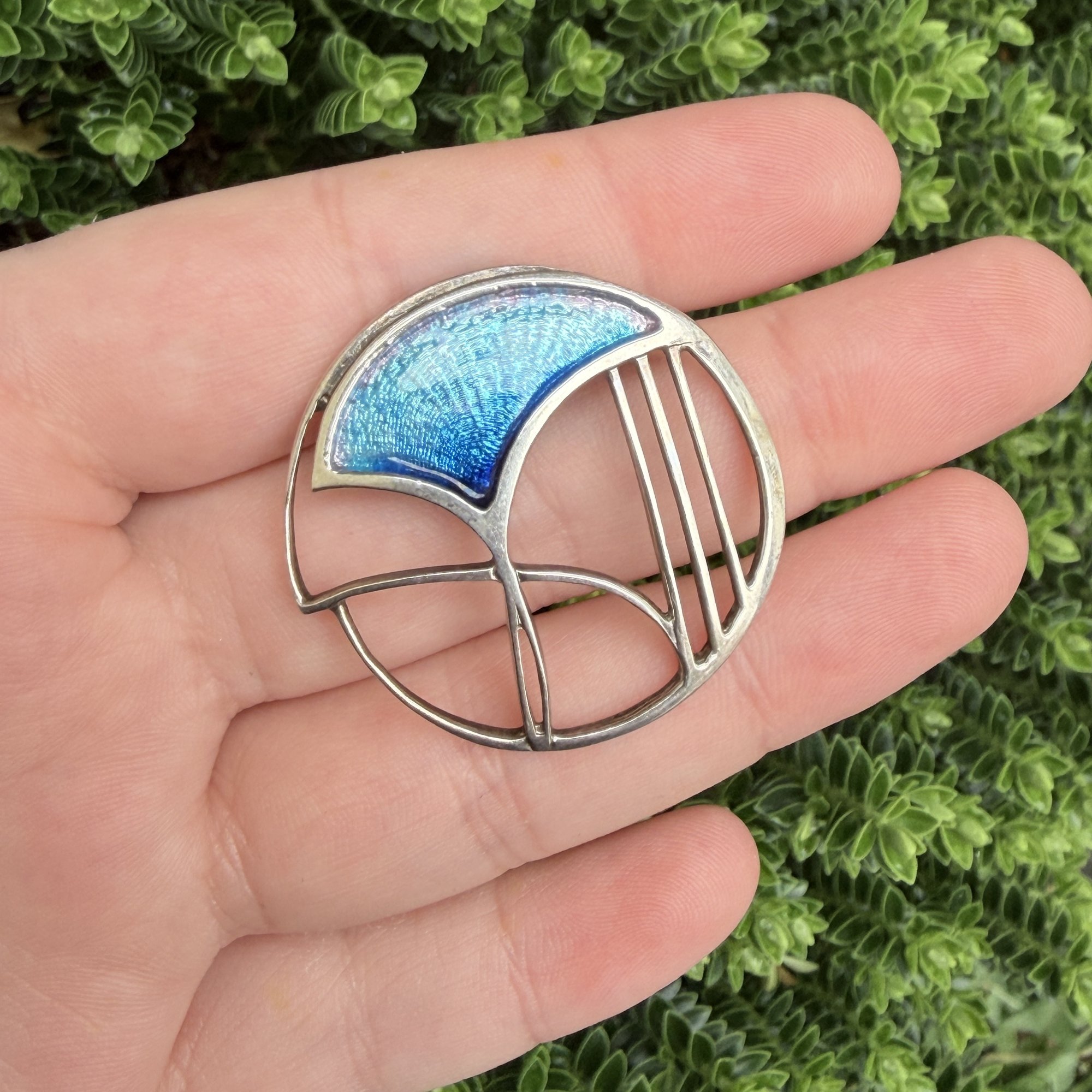 vintage-sterling-silver-scottish-enamel-brooch-blue-modernis-202bbd Vintage Sterling Silver Scottish Enamel Brooch Blue Modernist