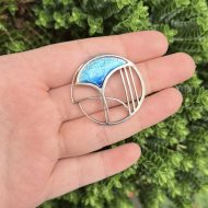 Vintage Sterling Silver Scottish Enamel Brooch Blue Modernist, photo 2