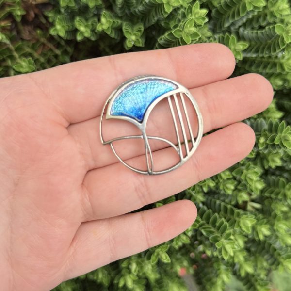 Vintage Sterling Silver Scottish Enamel Brooch Blue Modernist, photo 2