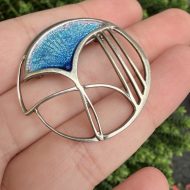 Vintage Sterling Silver Scottish Enamel Brooch Blue Modernist, photo 6