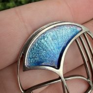 Vintage Sterling Silver Scottish Enamel Brooch Blue Modernist, photo 3