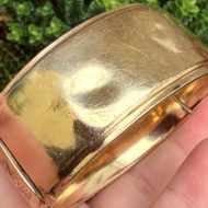 Vintage Wide Rolled Gold Bangle Chunky 1950s Engraved Floral, photo 7