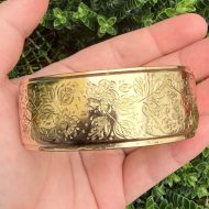 Vintage Wide Rolled Gold Bangle Chunky 1950s Engraved Floral