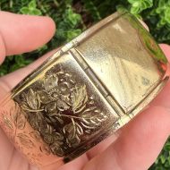 Vintage Wide Rolled Gold Bangle Chunky 1950s Engraved Floral, photo 10